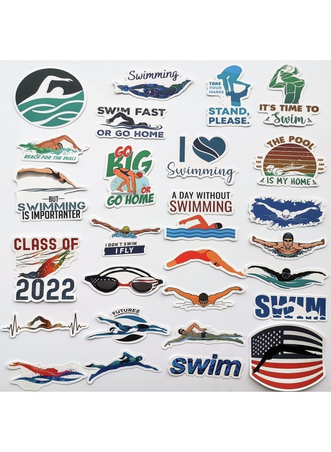 50Pcs Swimming Sticker Water Sport Swim Team Stickers Funny Swimmer Graphics for Water Bottles Lockers PC