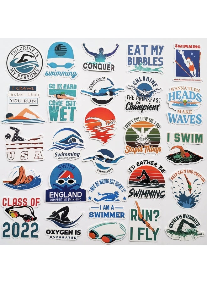 50Pcs Swimming Sticker Water Sport Swim Team Stickers Funny Swimmer Graphics for Water Bottles Lockers PC