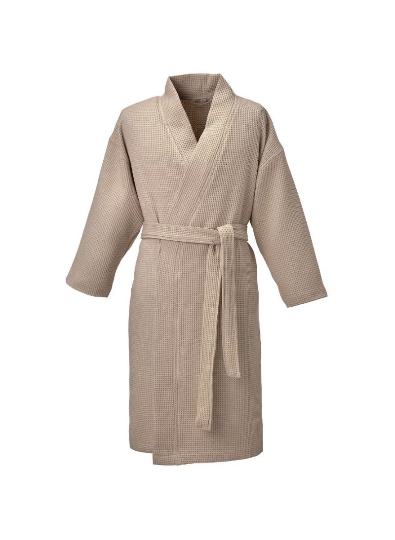 Bath Robe, Beige, Cotton Terry Cloth, Unisex Adult Size, Comfortable and Absorbent