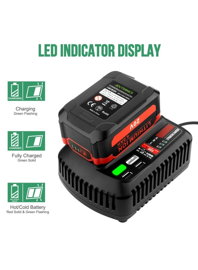 Advtronics V20 Battery Cmcb104 Fast Charger With Usb Port For Cmcb100 Cmcb124 Charger Compatible With Craftsman 20 Volt Max Lithium Compact Batteries Cmcb202 Cmcb204 Cmcb206 Cmcb201