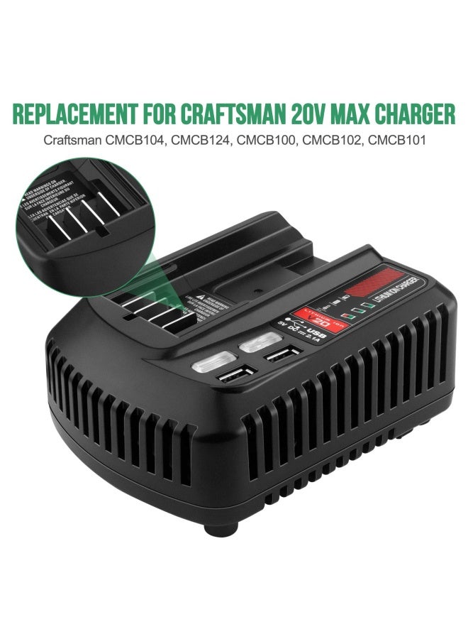 Advtronics V20 Battery Cmcb104 Fast Charger With Usb Port For Cmcb100 Cmcb124 Charger Compatible With Craftsman 20 Volt Max Lithium Compact Batteries Cmcb202 Cmcb204 Cmcb206 Cmcb201