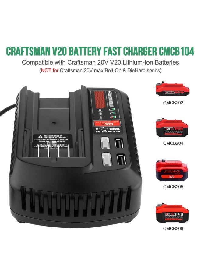 Advtronics V20 Battery Cmcb104 Fast Charger With Usb Port For Cmcb100 Cmcb124 Charger Compatible With Craftsman 20 Volt Max Lithium Compact Batteries Cmcb202 Cmcb204 Cmcb206 Cmcb201