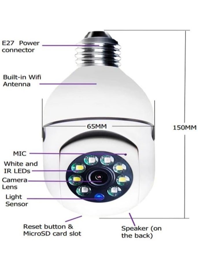 2-Pack Light Bulb Security Cameras: 1080P 360° Indoor/Outdoor, 2.4GHz & 5G WiFi, E27 Socket, Full Color Day/Night, Smart Motion Detection