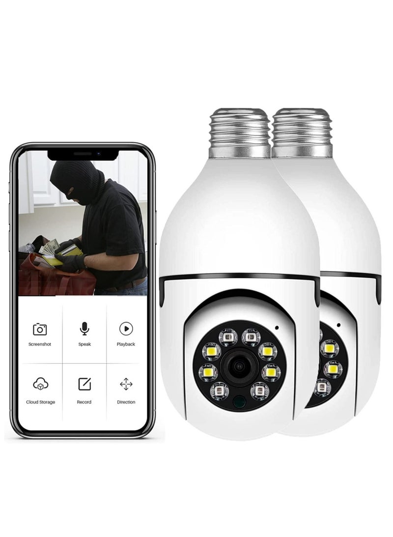 2-Pack Light Bulb Security Cameras: 1080P 360° Indoor/Outdoor, 2.4GHz & 5G WiFi, E27 Socket, Full Color Day/Night, Smart Motion Detection