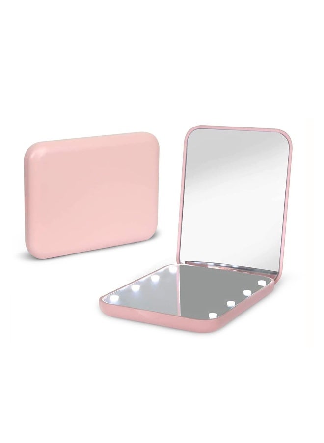 Pocket Mirror  1X 3X Magnification Led Compact Travel Makeup Mirror With Light For Purse  2-Sided  Portable  Folding  Handheld  Small Lighted Mirror For Gift  Pink