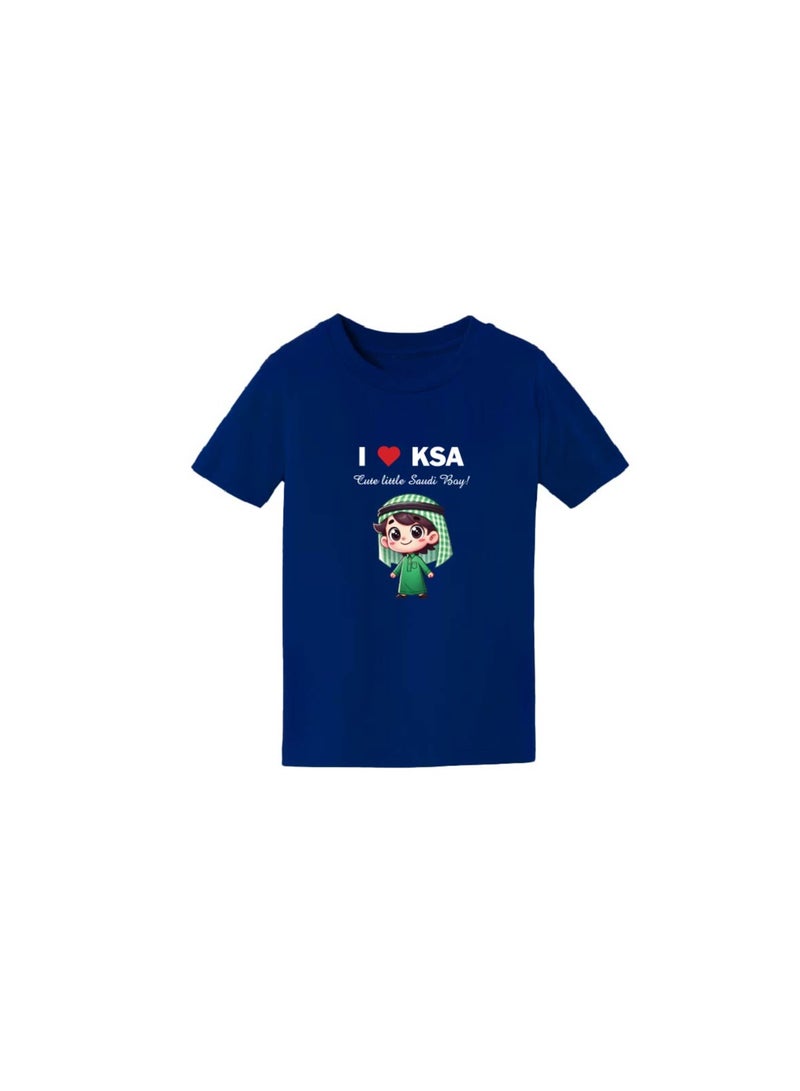 Saudi National Day Tshirt for Boys - Short Sleeve Round Neck Cotton Tshirt - Ideal for National Day Celebrations, School Events