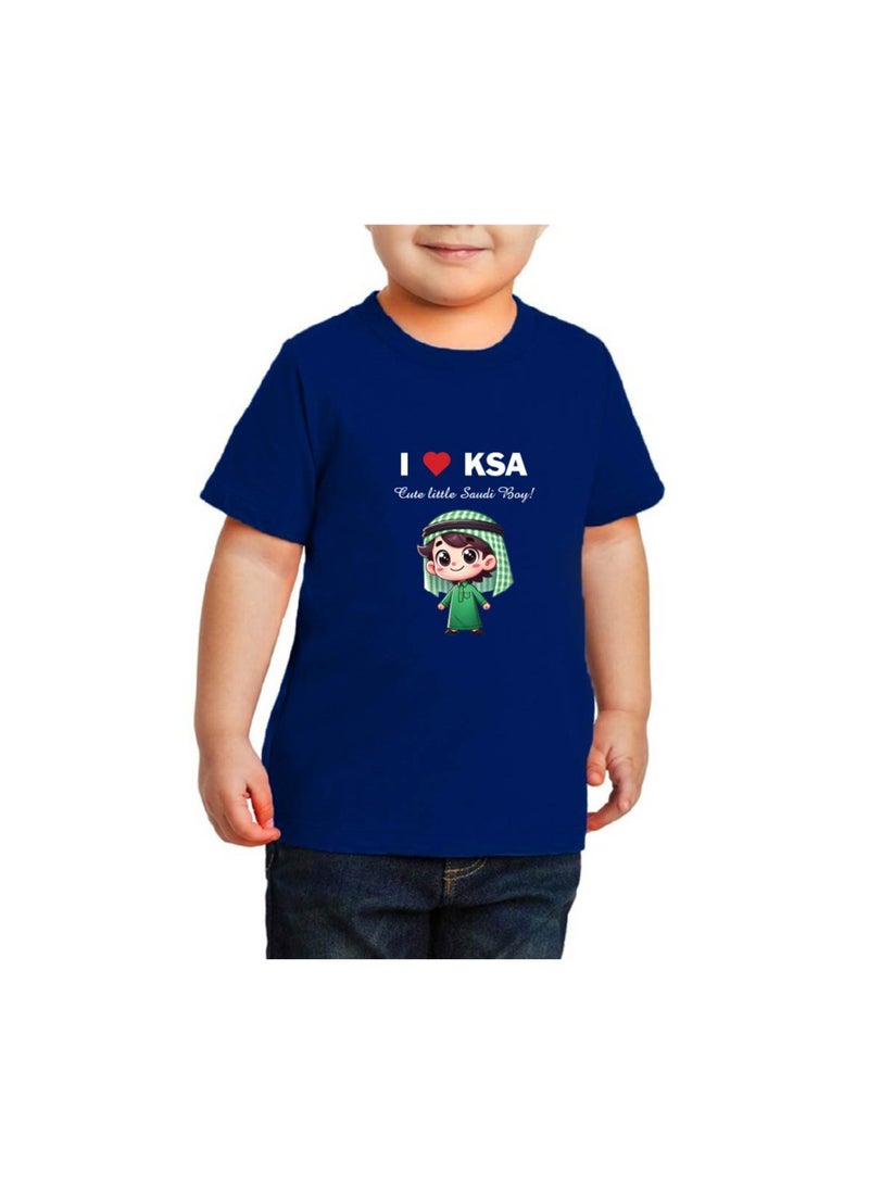 Saudi National Day Tshirt for Boys - Short Sleeve Round Neck Cotton Tshirt - Ideal for National Day Celebrations, School Events