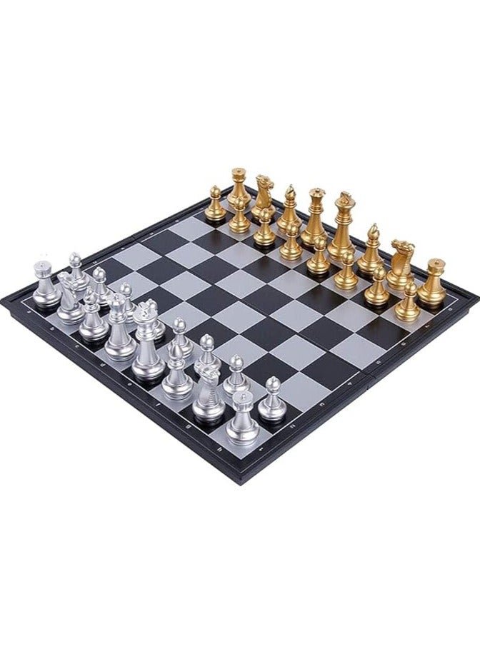 UKR Magnetic Chess Board – 14-Inch Classic Game Set with Golden & Silver Pieces | Portable Folding Chessboard for Kids & Adults | High-Quality Strategy Game for Beginners & Experts