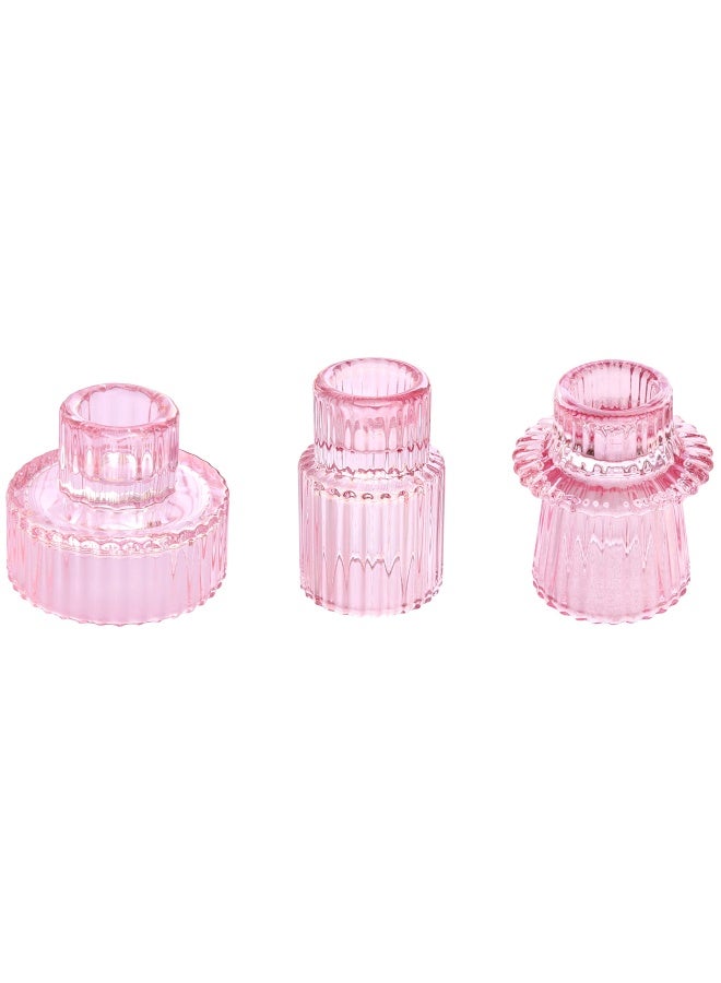 Vixdonos Pink Candlestick Holders Set Of 3 Glass Candle Holders For Taper Candles Pillar Candles And Tealight Candles