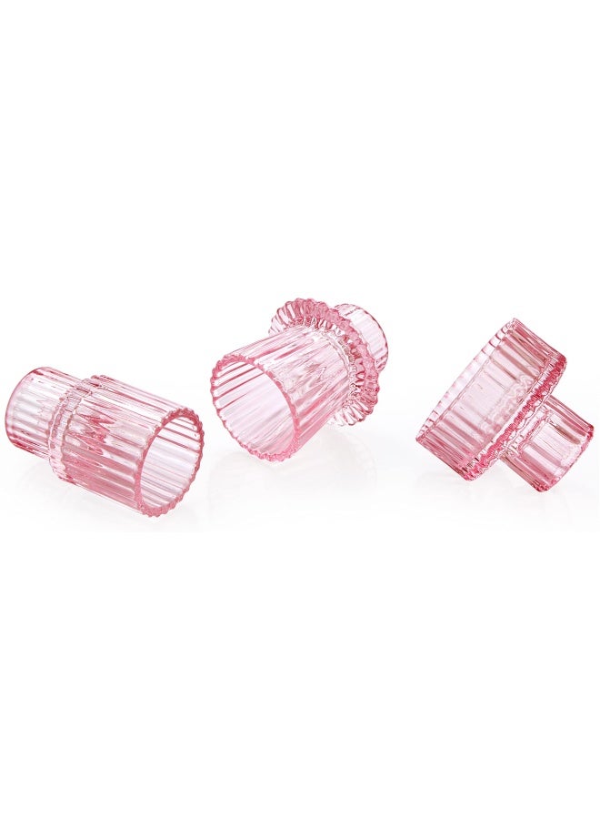 Vixdonos Pink Candlestick Holders Set Of 3 Glass Candle Holders For Taper Candles Pillar Candles And Tealight Candles