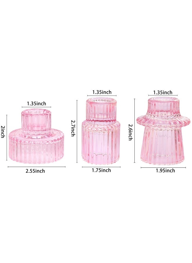 Vixdonos Pink Candlestick Holders Set Of 3 Glass Candle Holders For Taper Candles Pillar Candles And Tealight Candles