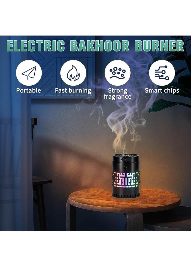 Rechargeable Rounded Portable Incense Bukhoor Burner with Colorful Lights Remote Control and Auto-Stop for Home and Car