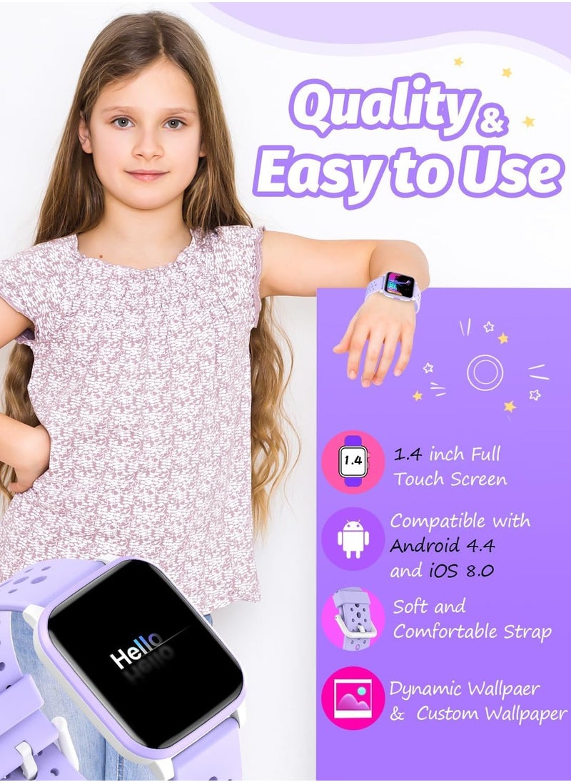 Kids Smart Watch with Sleep Mode, 20 Sports Modes, 5 Games and Pedometer - Fun Birthday Gifts for 4-16 Year-Olds(Purple)