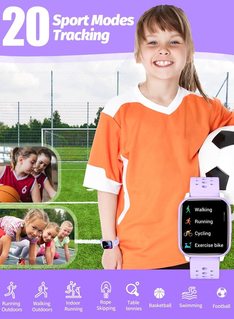 Kids Smart Watch with Sleep Mode, 20 Sports Modes, 5 Games and Pedometer - Fun Birthday Gifts for 4-16 Year-Olds(Purple)