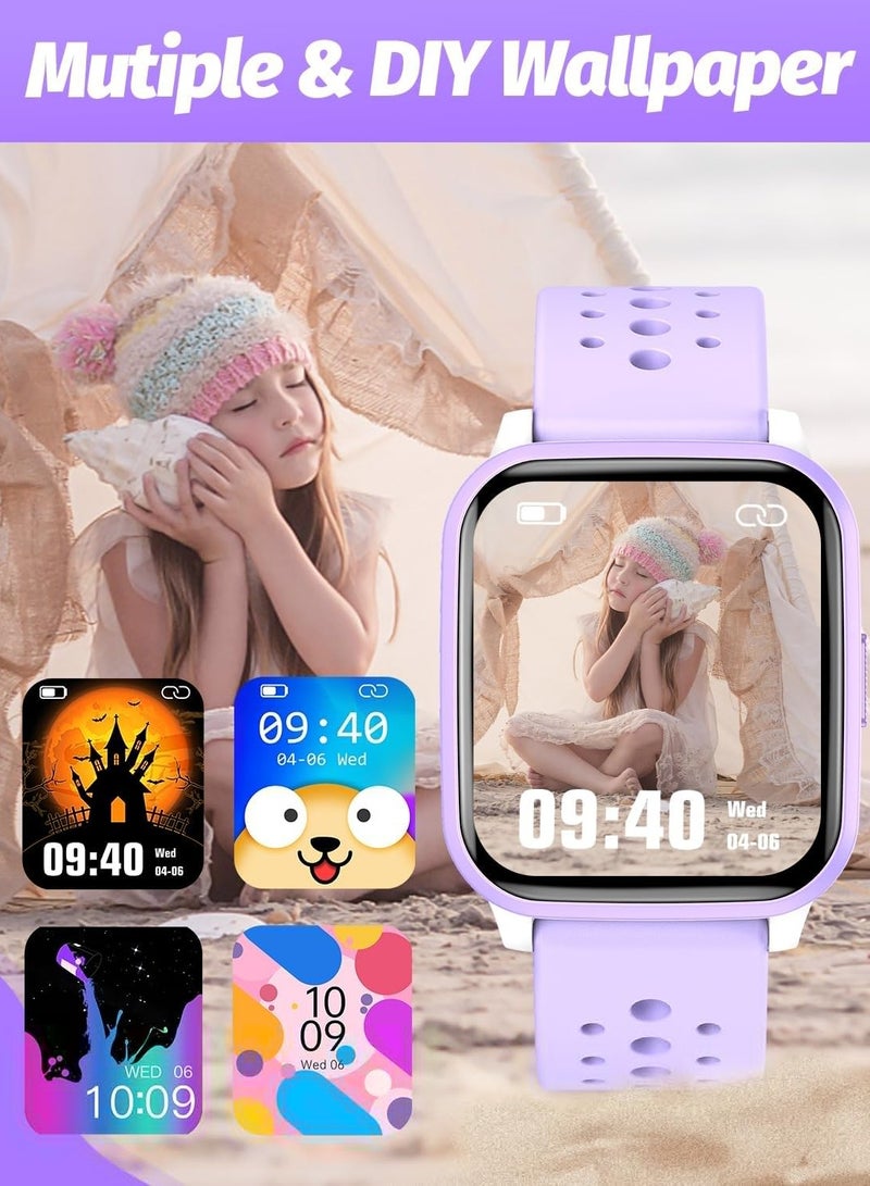 Kids Smart Watch with Sleep Mode, 20 Sports Modes, 5 Games and Pedometer - Fun Birthday Gifts for 4-16 Year-Olds(Purple)