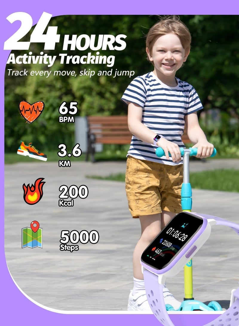 Kids Smart Watch with Sleep Mode, 20 Sports Modes, 5 Games and Pedometer - Fun Birthday Gifts for 4-16 Year-Olds(Purple)