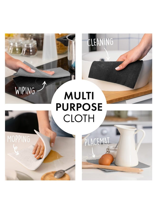 Superscandi Swedish Dishcloths For Kitchen 6 Pack Of Grey Reusable Compostable Kitchen Cloth Made In Sweden Cellulose Sponge Swedish Dish Cloths For Washing Dishes