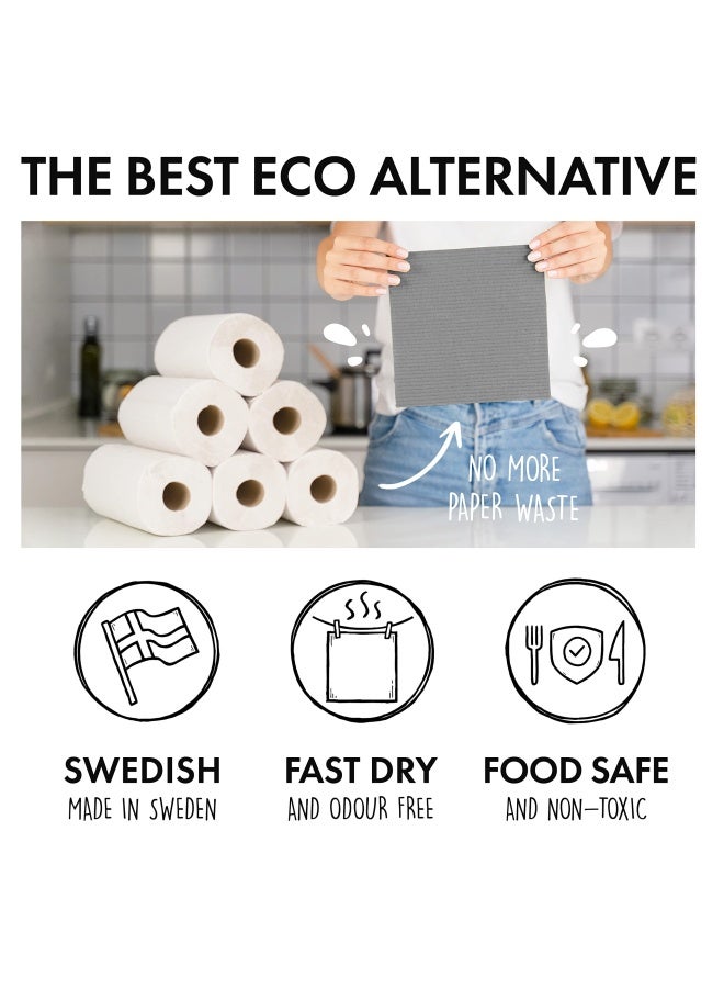 Superscandi Swedish Dishcloths For Kitchen 6 Pack Of Grey Reusable Compostable Kitchen Cloth Made In Sweden Cellulose Sponge Swedish Dish Cloths For Washing Dishes