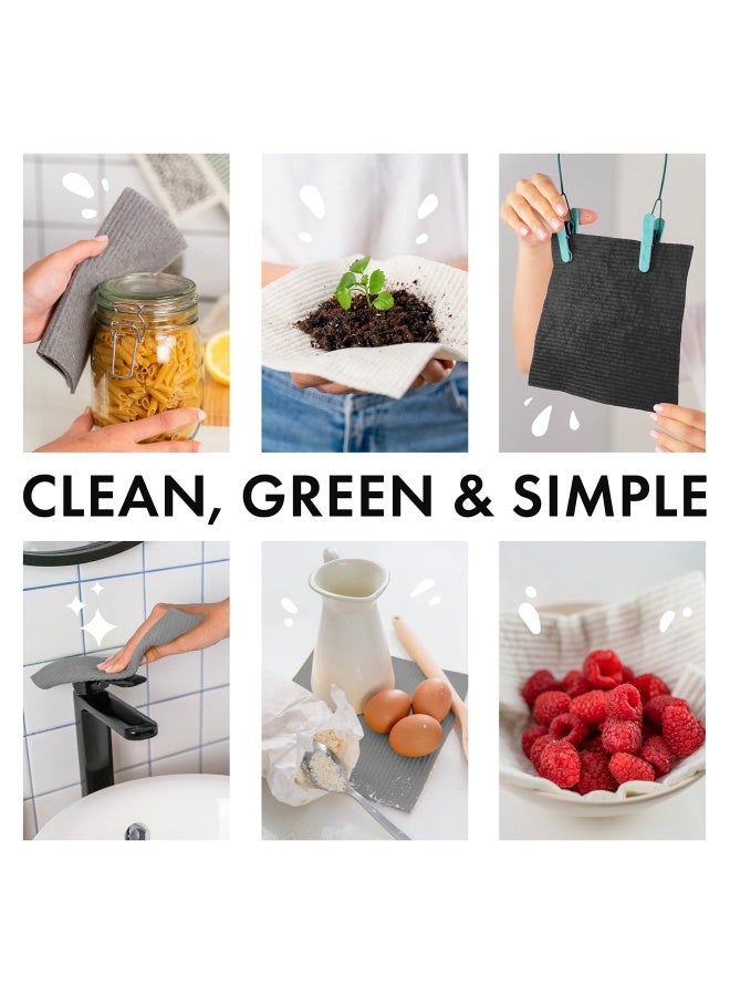 Superscandi Swedish Dishcloths For Kitchen 6 Pack Of Grey Reusable Compostable Kitchen Cloth Made In Sweden Cellulose Sponge Swedish Dish Cloths For Washing Dishes