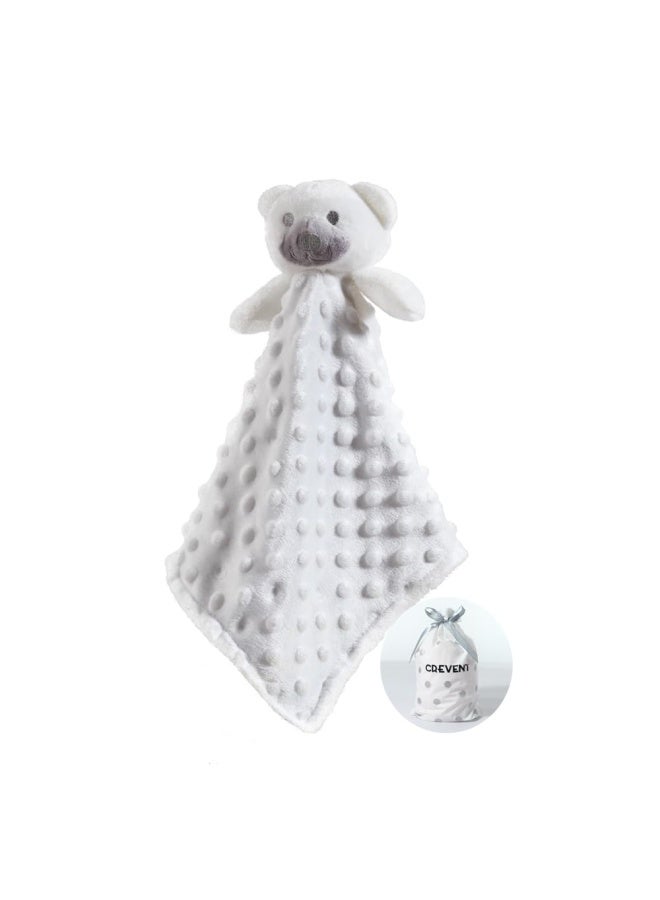 Cozy Plush Baby Security Blanket Loveys For Baby Boys  Minky Dot Front   Sherpa Backing With Animal Face  White Bear