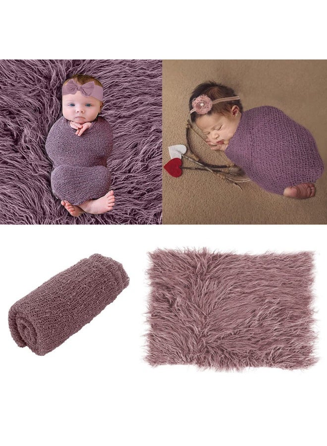 Newborn Photography Props - 4 Pieces Baby Photo Props Long Ripple Wraps Diy Blanket With Headbands  Purple Toddler Wraps Photography Mat Set For Baby Boys And Girls