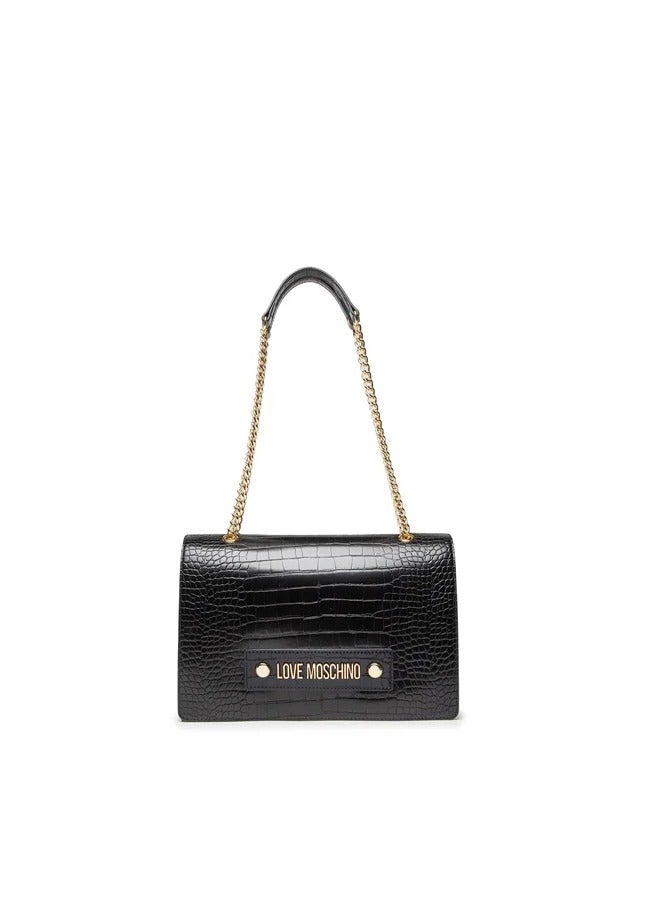 Bold Embossed Leather Shoulder Bag in Black for Women - Statement & Eye-Catching