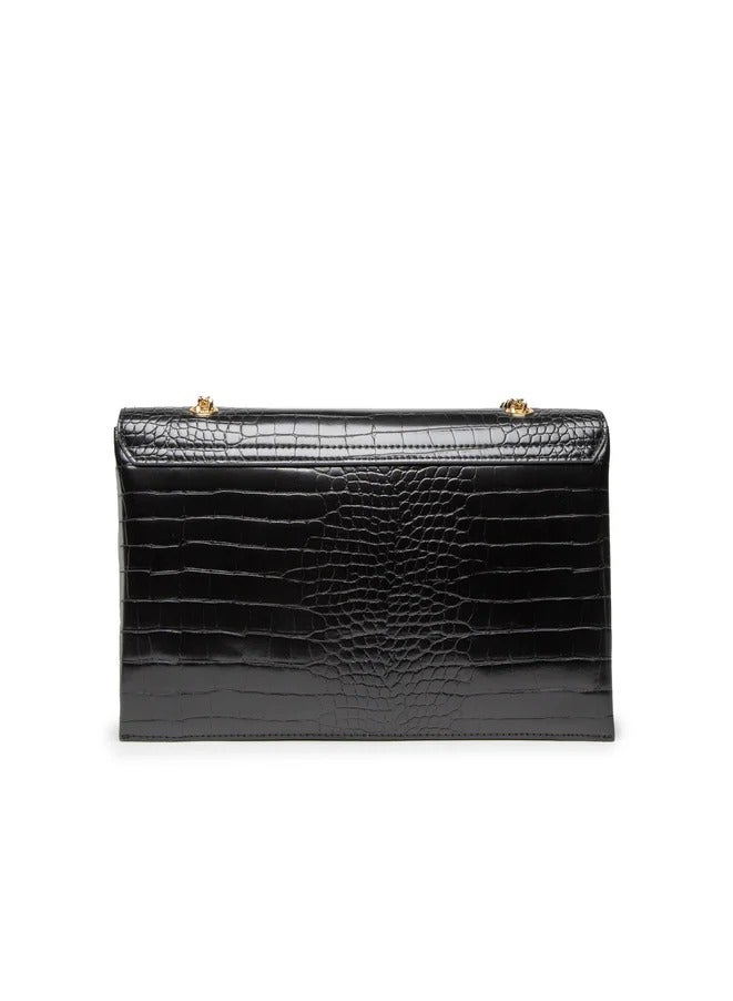 Bold Embossed Leather Shoulder Bag in Black for Women - Statement & Eye-Catching