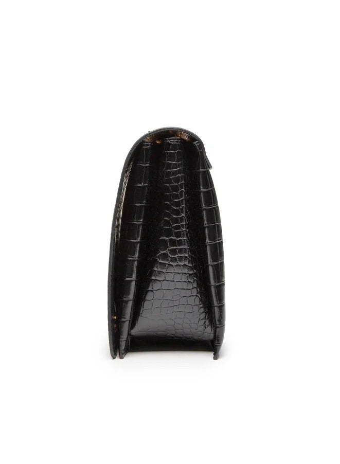 Bold Embossed Leather Shoulder Bag in Black for Women - Statement & Eye-Catching