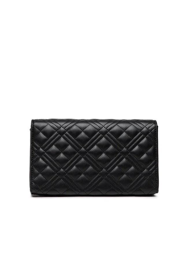 Black Quilted Shoulder Bag with Elegant Gold Detailing for Women