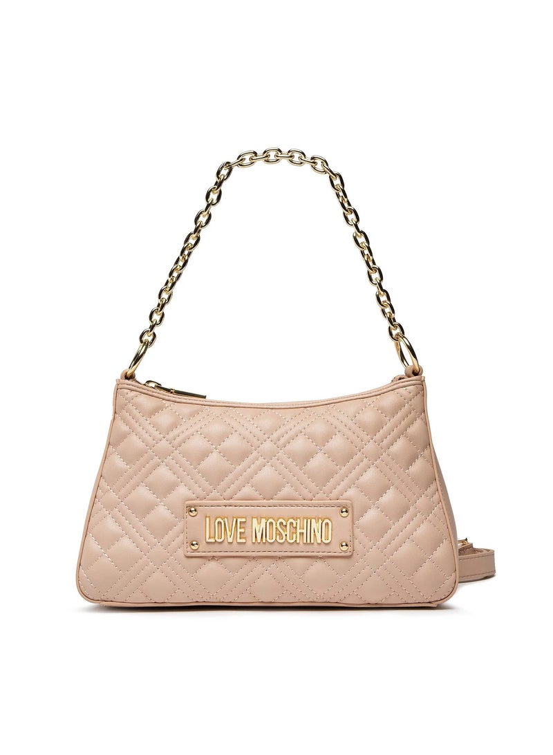 Nude Quilted  Handbag with Elegant Gold Detailing for Women