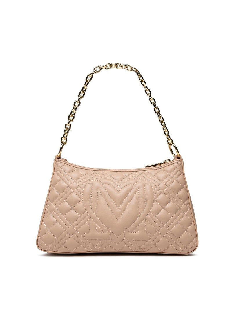 Nude Quilted  Handbag with Elegant Gold Detailing for Women