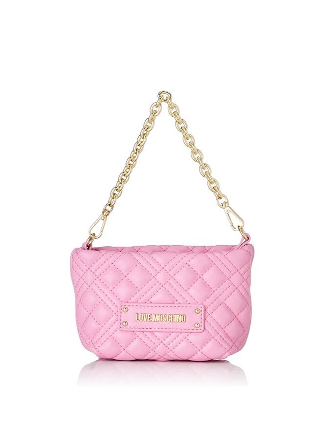 Pink Quilted  Bag with Elegant Gold Details for Women