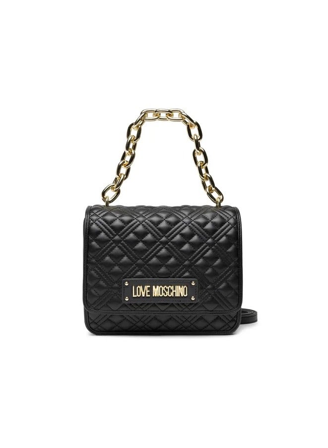 Chic Black Quilted  Leather Bag with Chunky Chain & Gold Details – Elegant Shoulder/Crossbody Bag