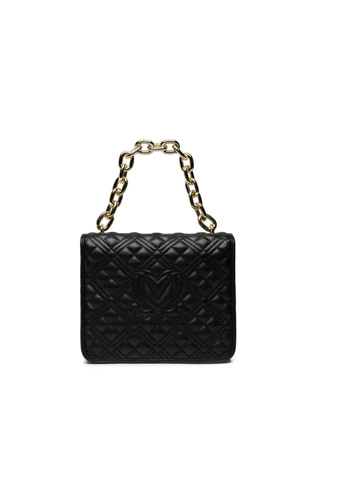 Chic Black Quilted  Leather Bag with Chunky Chain & Gold Details – Elegant Shoulder/Crossbody Bag