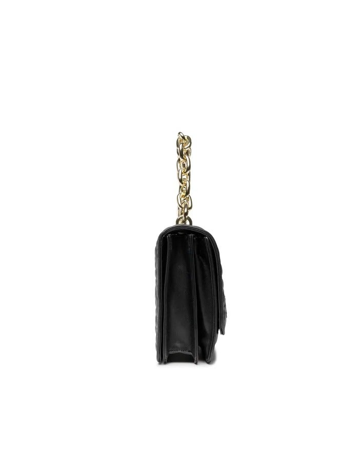 Chic Black Quilted  Leather Bag with Chunky Chain & Gold Details – Elegant Shoulder/Crossbody Bag