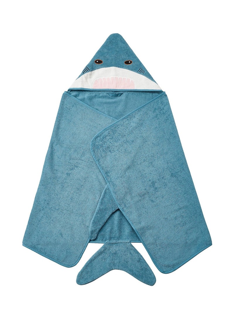 Towel with Hood - Shark-Shaped Blue-Grey, Soft and Absorbent Cotton Towel for Kids, Fun and Imaginative Design, Ideal for Bath Time and Swimming