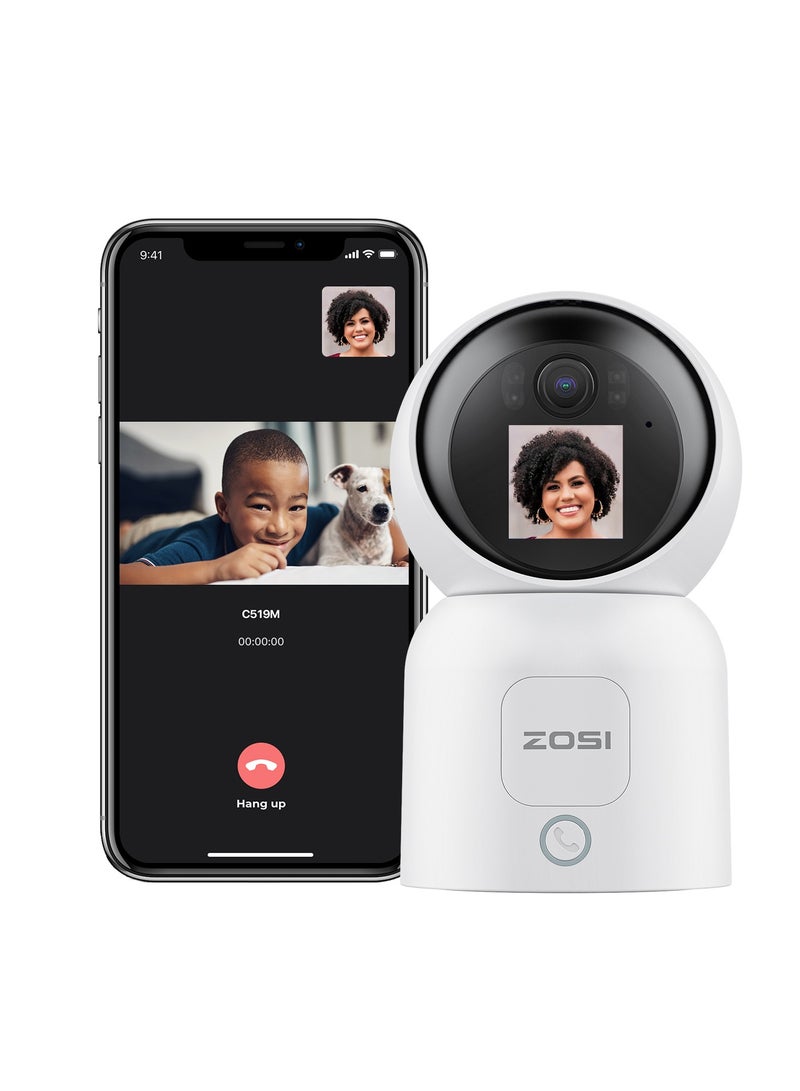 ZOSI 4MP Indoor Camera with Screen, 360° Views Baby/Pet Dog Monitor with Gesture/One-Touch Calling, 2 Way Video, 2.4G/5G Dual-Band WiFi Home CCTV Security Camera, Person Detection, C519M