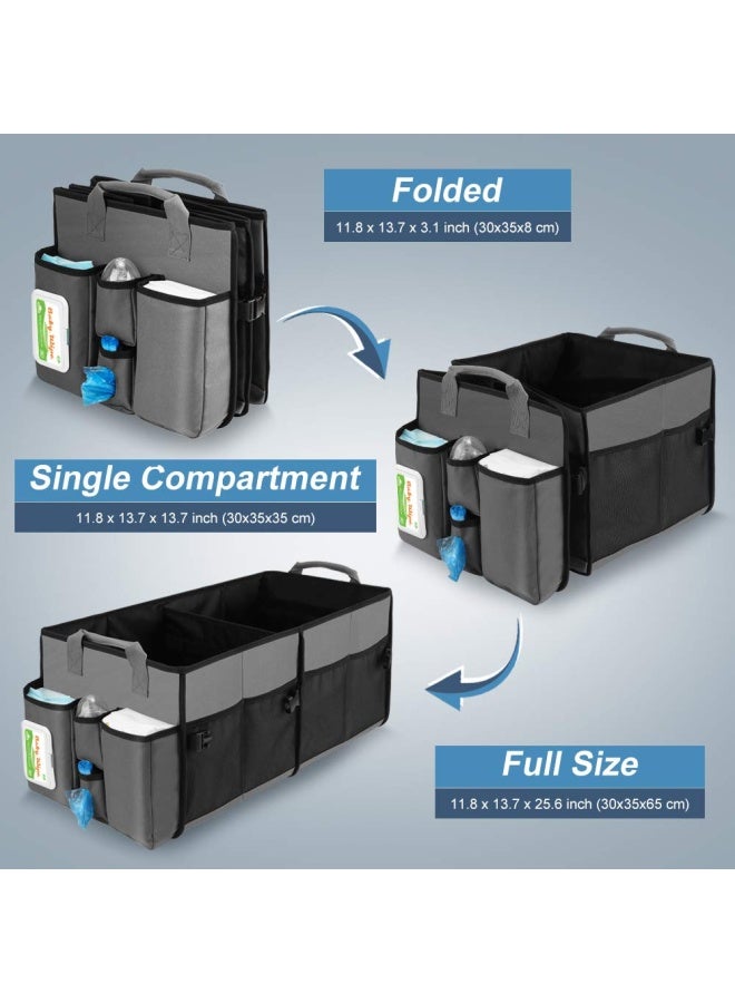 Collapsible Trunk Organizer And Diaper Changing Station Baby Diaper Caddy Organizer With Movable Dividers Easy To Reach For Back Seat Travel Car Organizer Waterproof Car Trunk Organizer Groceries