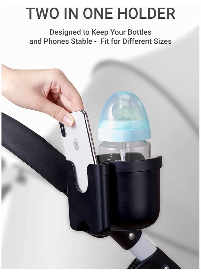 Stroller Cup Holder with Phone Holder, Bike Cup Holder, Universal Cup Holder for Uppababy Nuna Doona Strollers, 2-in-1 Cup Phone Holder for Stroller, Bike, Wheelchair, Walker, Scooter