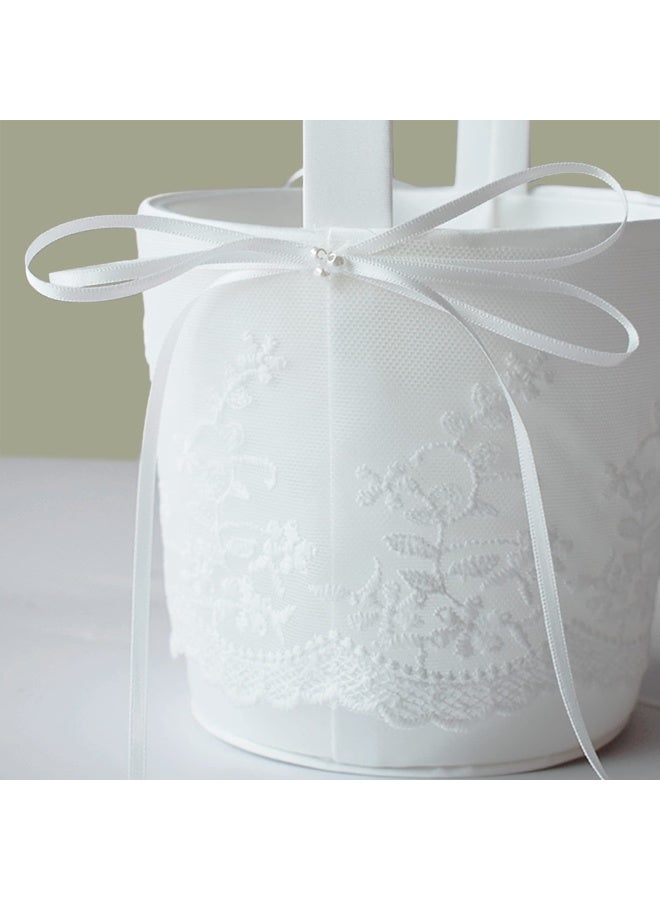 Atailove Flower Girl Basket And Ring Bearer Pillow Set For Wedding Ivory Ring Pillow For Wedding Party