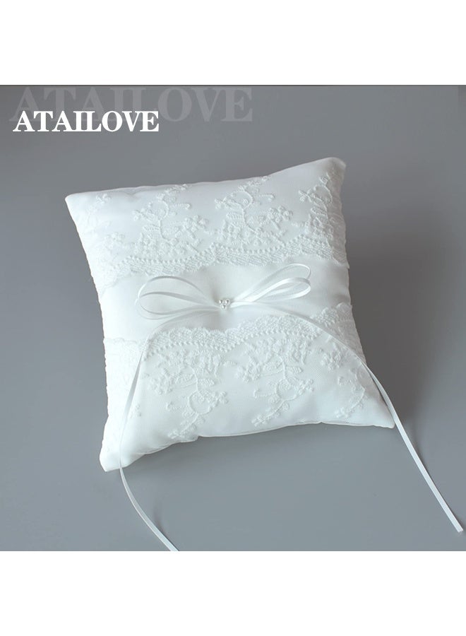 Atailove Flower Girl Basket And Ring Bearer Pillow Set For Wedding Ivory Ring Pillow For Wedding Party