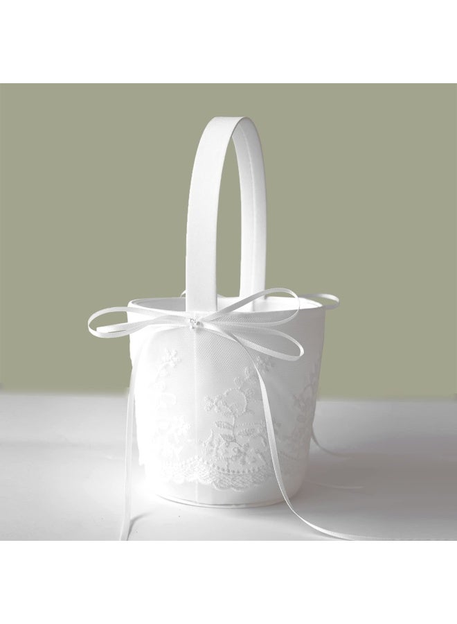 Atailove Flower Girl Basket And Ring Bearer Pillow Set For Wedding Ivory Ring Pillow For Wedding Party