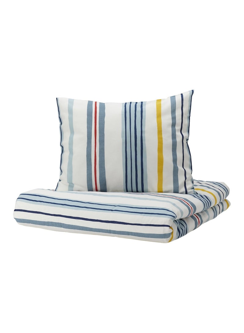 Duvet Cover And Pillowcase Stripe Pattern Multicolour 150X200/50X80 Cm