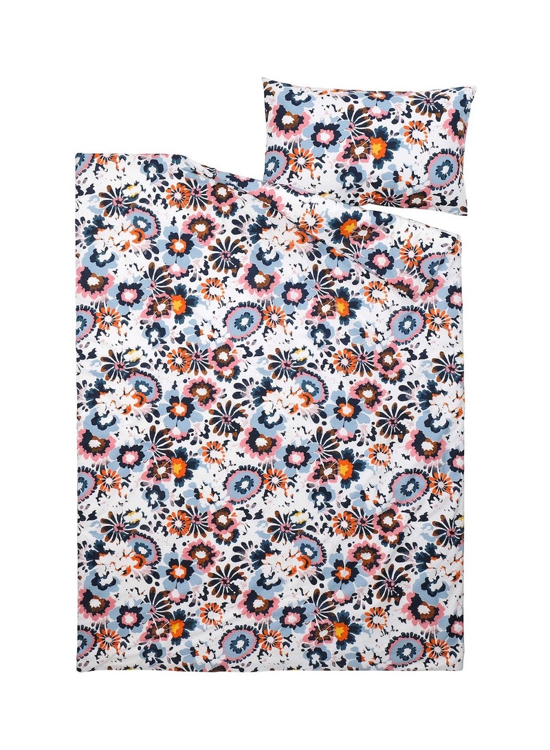 Duvet Cover And Pillowcase Floral Pattern Multicolour 150X200/50X80 Cm