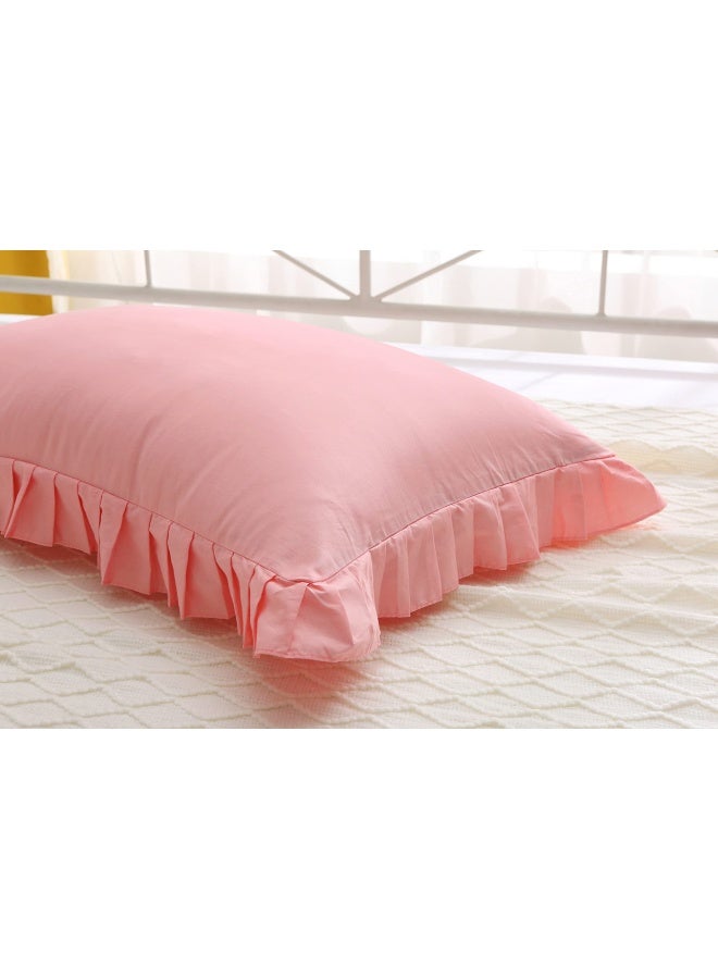 Hem Ruffle Pillow Cases Pillow Shams Covers Pink Queen Size Set Of 2 Cotton 20X30 Inches