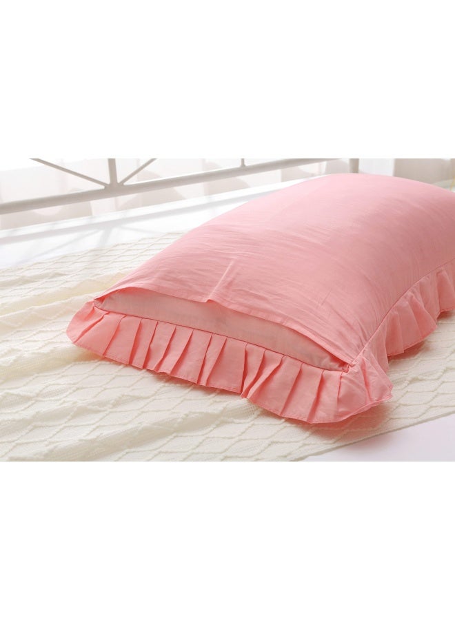 Hem Ruffle Pillow Cases Pillow Shams Covers Pink Queen Size Set Of 2 Cotton 20X30 Inches