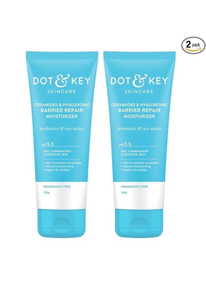 Dot & Key Ceramides Moisturizer (Pack of 2, 100 gms each) with Hyaluronic for Intense Moisturizing | With Probiotic & Rice Water I Barrier Repair Cream | For Dry Skin, Normal Skin & Sensitive Skin