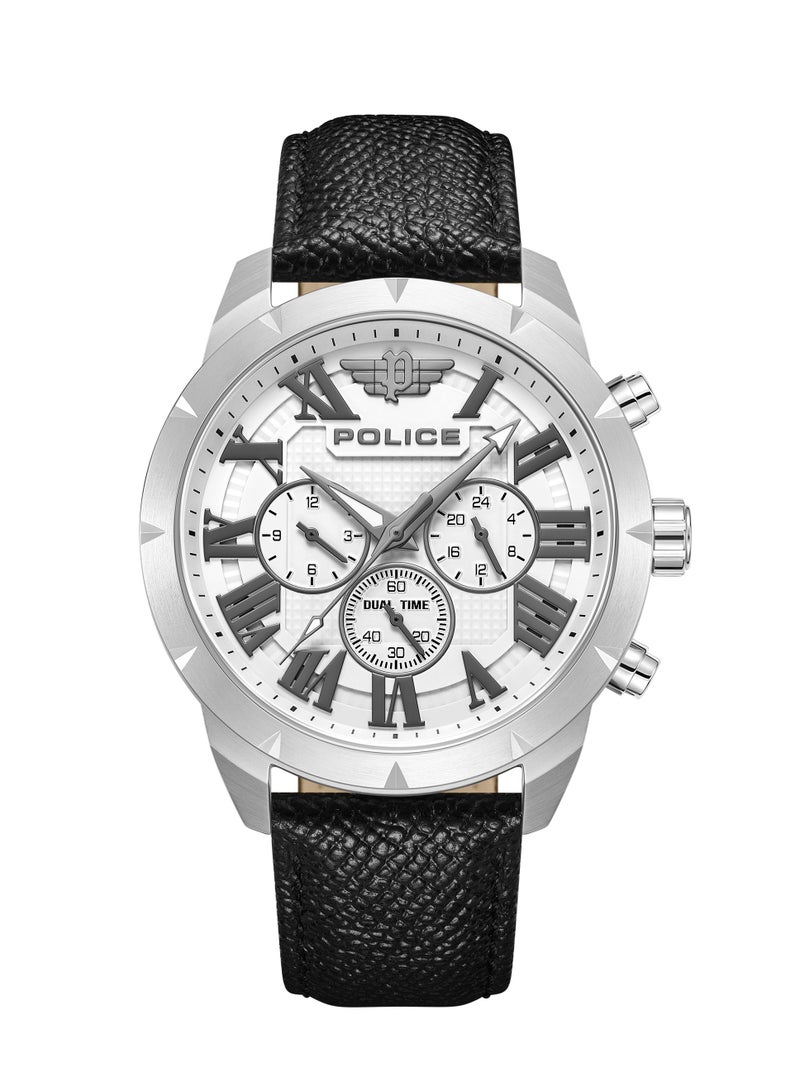 Men's Roman White Dial With Black Genuine Leather Chronograph Watch