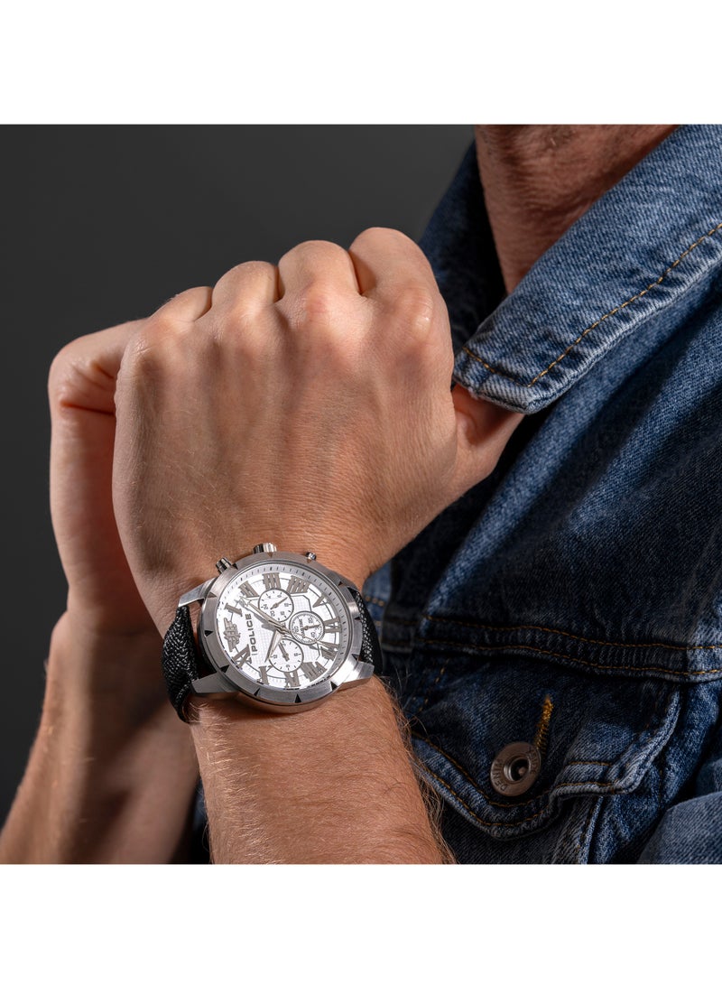 Men's Roman White Dial With Black Genuine Leather Chronograph Watch