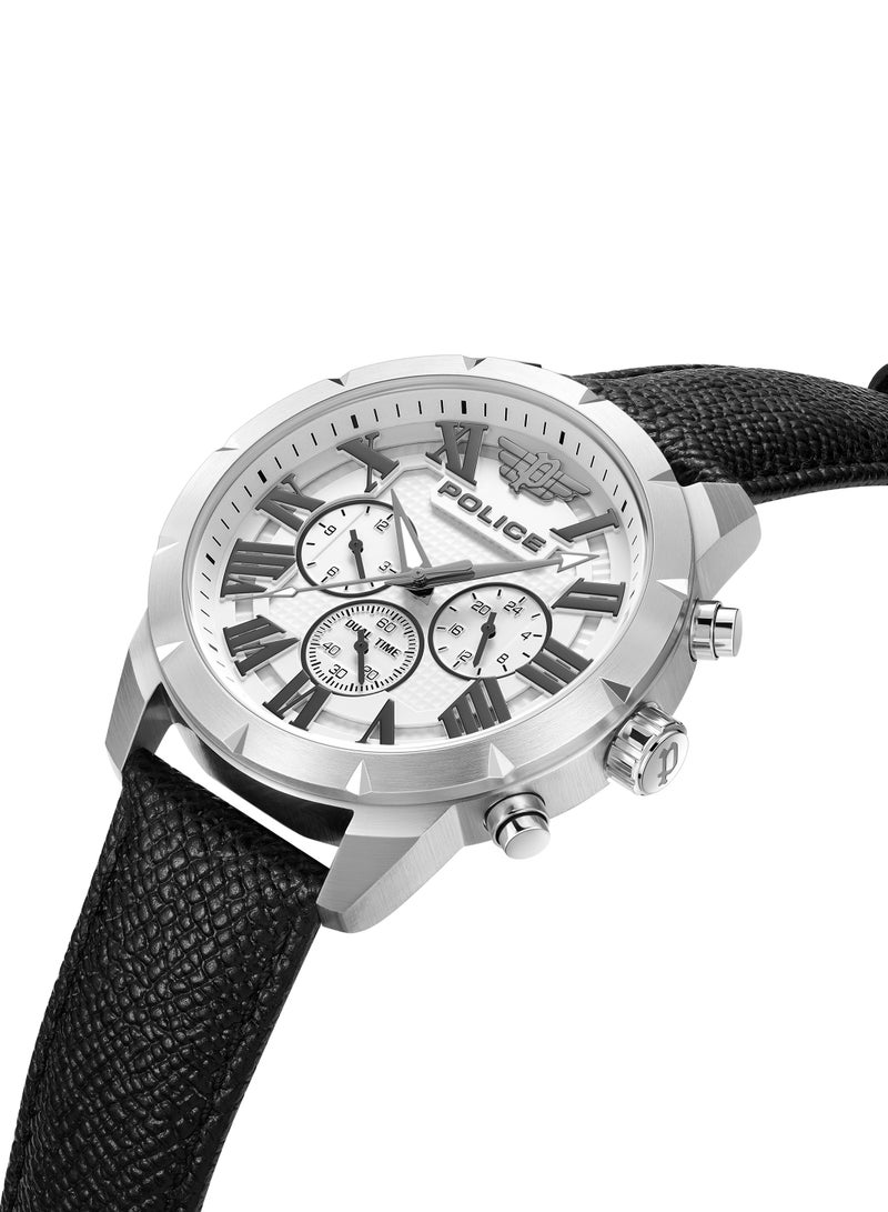 Men's Roman White Dial With Black Genuine Leather Chronograph Watch